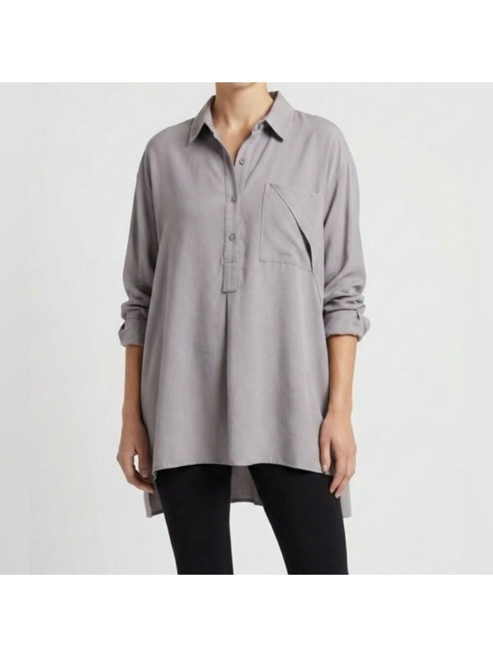 MIA INSPIRATION Cotton Blend Open Back Long Sleeve 1/2 Button Collared Shirt L